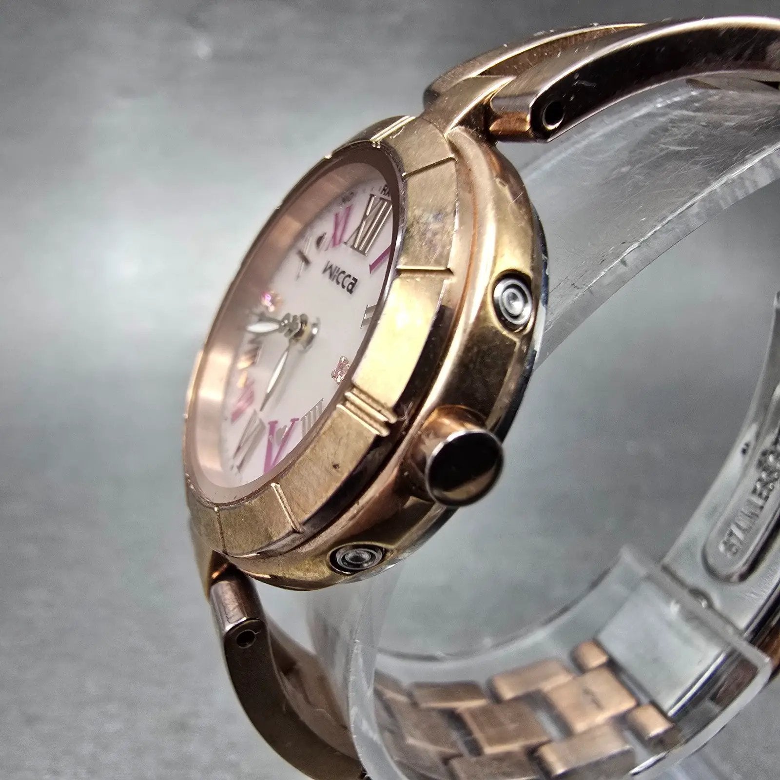 Citizen Wicca Atomic Solar Watch Women 27mm Pink Dial Rose Gold Tone PARTS3