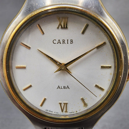Seiko Alba Carib Watch Men 34mm White Dial Two Tone Round V7216a60 New Battery1