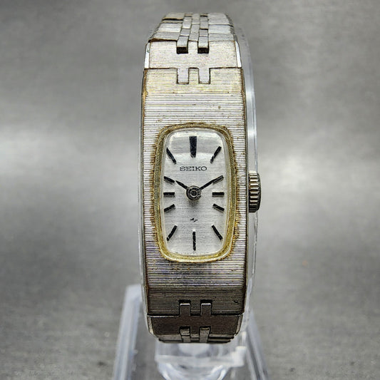 Seiko Tank Watch Women 12mm Silver Dial Silver Tone Rectangle Manual Wind Runs0