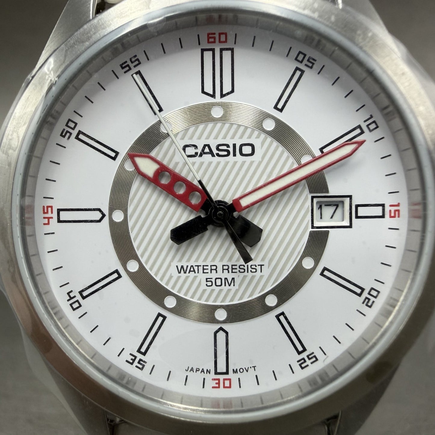 Casio MTP-E700 Watch Men 39mm White Dial Silver Tone Date Metal Bracelet Round1