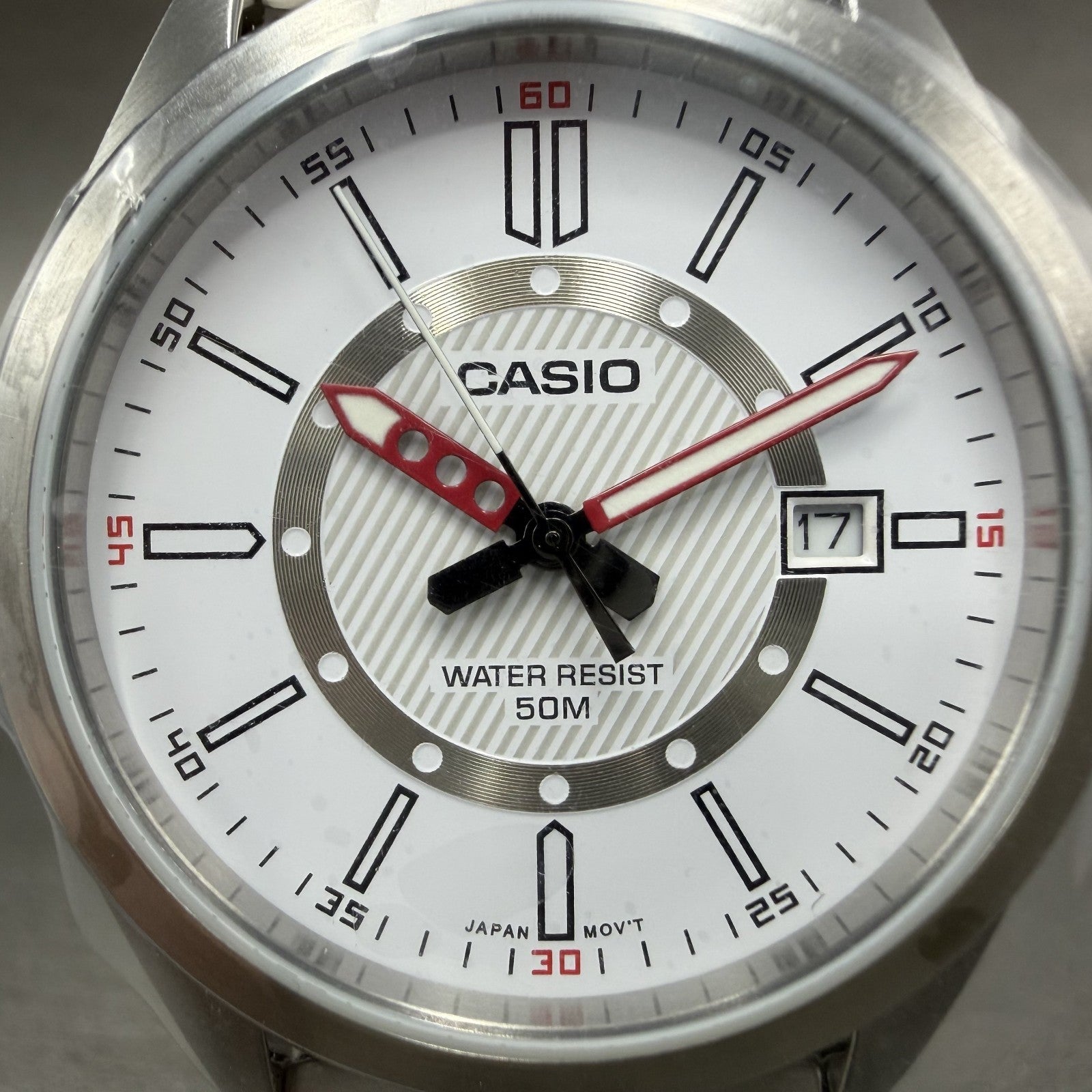 Casio MTP-E700 Watch Men 39mm White Dial Silver Tone Date Metal Bracelet Round1