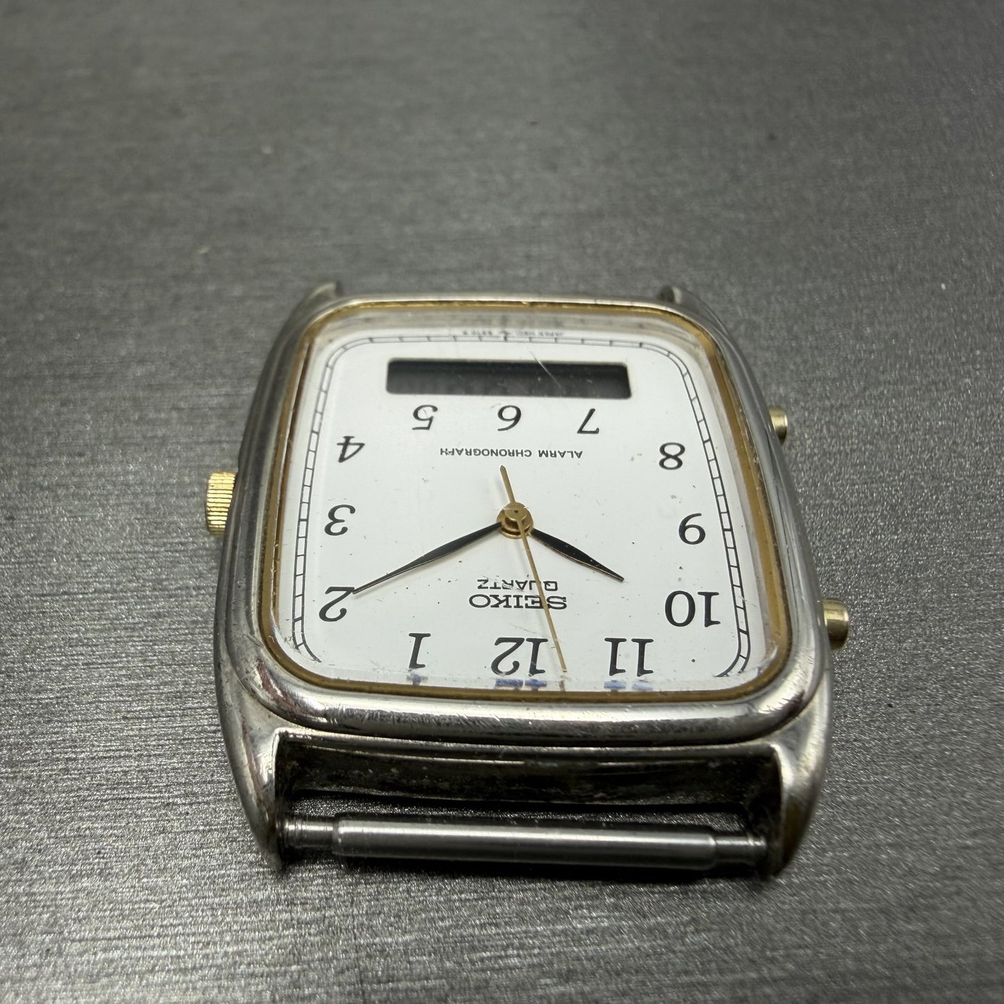 Seiko Analog Digital Watch Men 29mm White Dial Silver Tone Alarm Chrono PARTS5