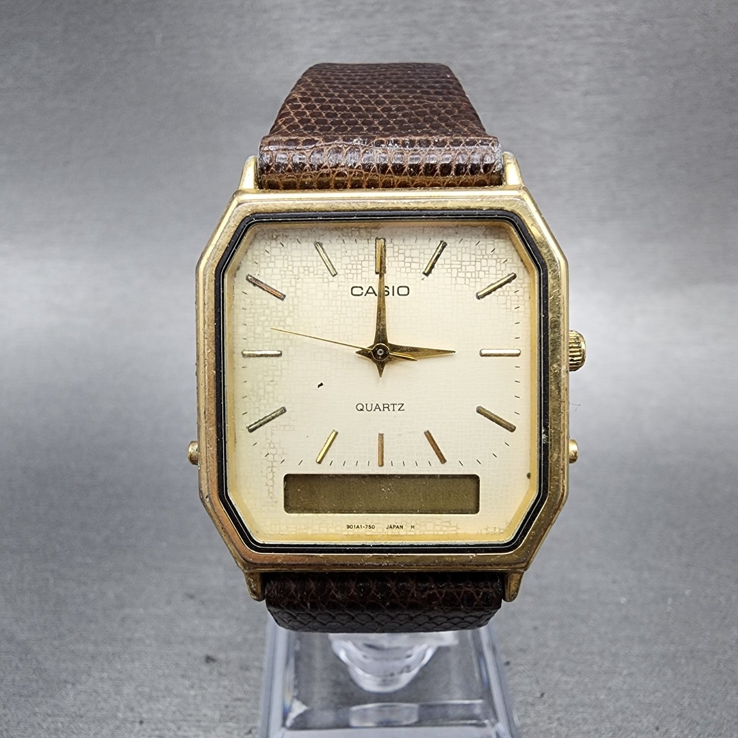 Casio AQ420 Watch Men 30mm Champagne Dial Gold Tone Alarm Chrono Ana Digi PARTS0