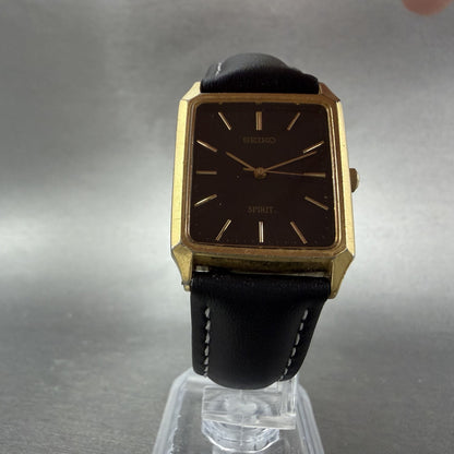 Seiko Spirit Tank Watch Men 25mm Black Dial Gold Tone Rectangle 7N01-5180 Newbat5