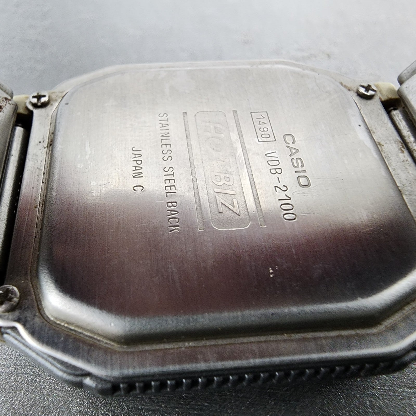 Casio HotBiz Watch Men 35mm Digital Silver Tone Rectangle VDB2100 New Battery9