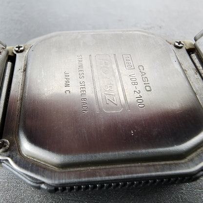 Casio HotBiz Watch Men 35mm Digital Silver Tone Rectangle VDB2100 New Battery9