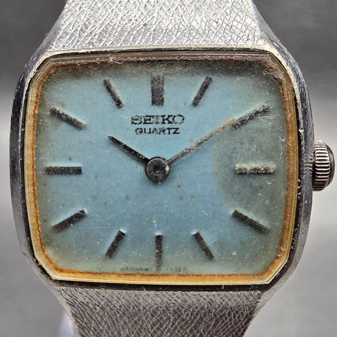 Seiko Watch Women 21mm Blue Dial Silver Tone Rectangle 4700-5079 New Battery JP1
