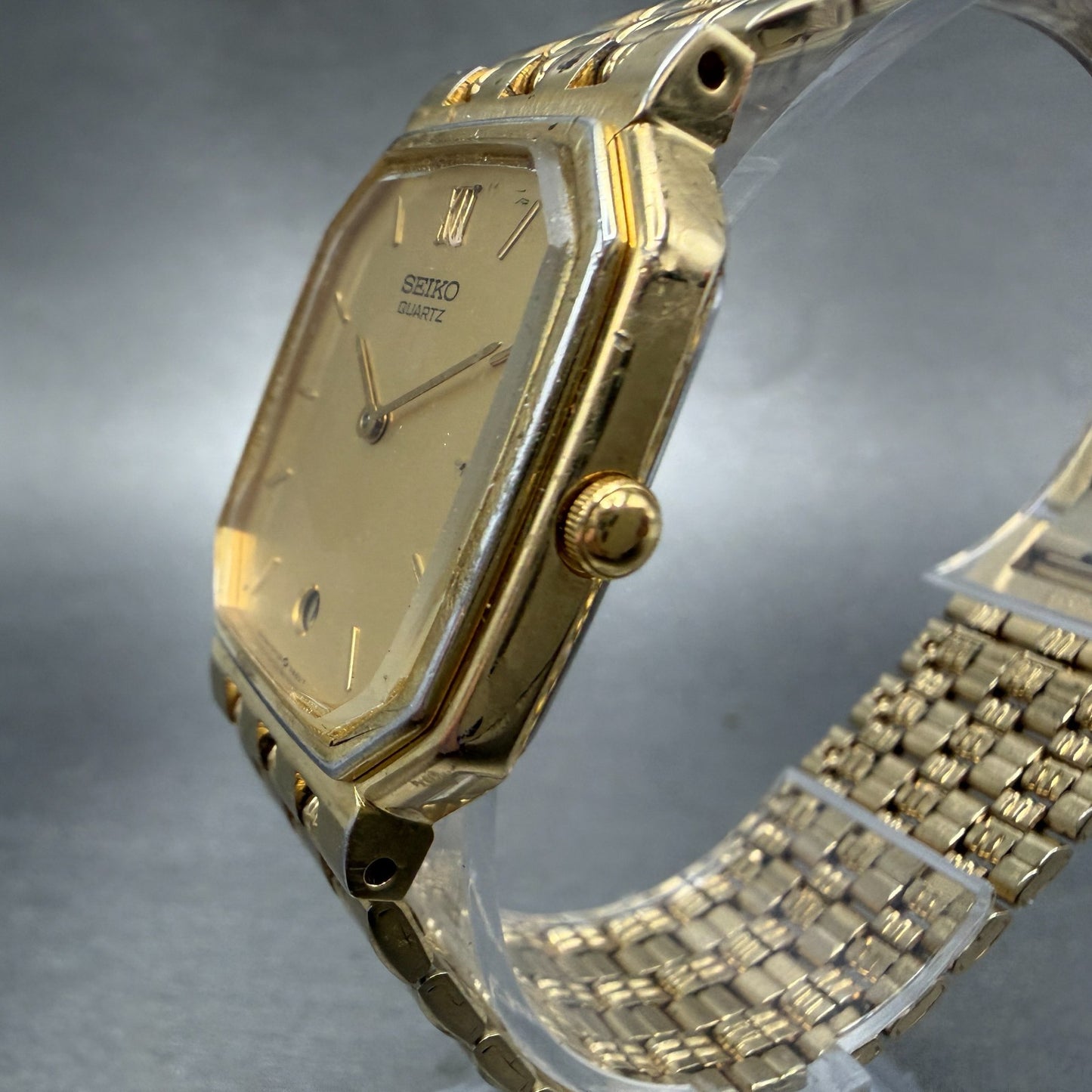 Seiko Watch Men 28mm Champagne Dial Gold Tone Date Octagon 5P39-5B49 New Battery2