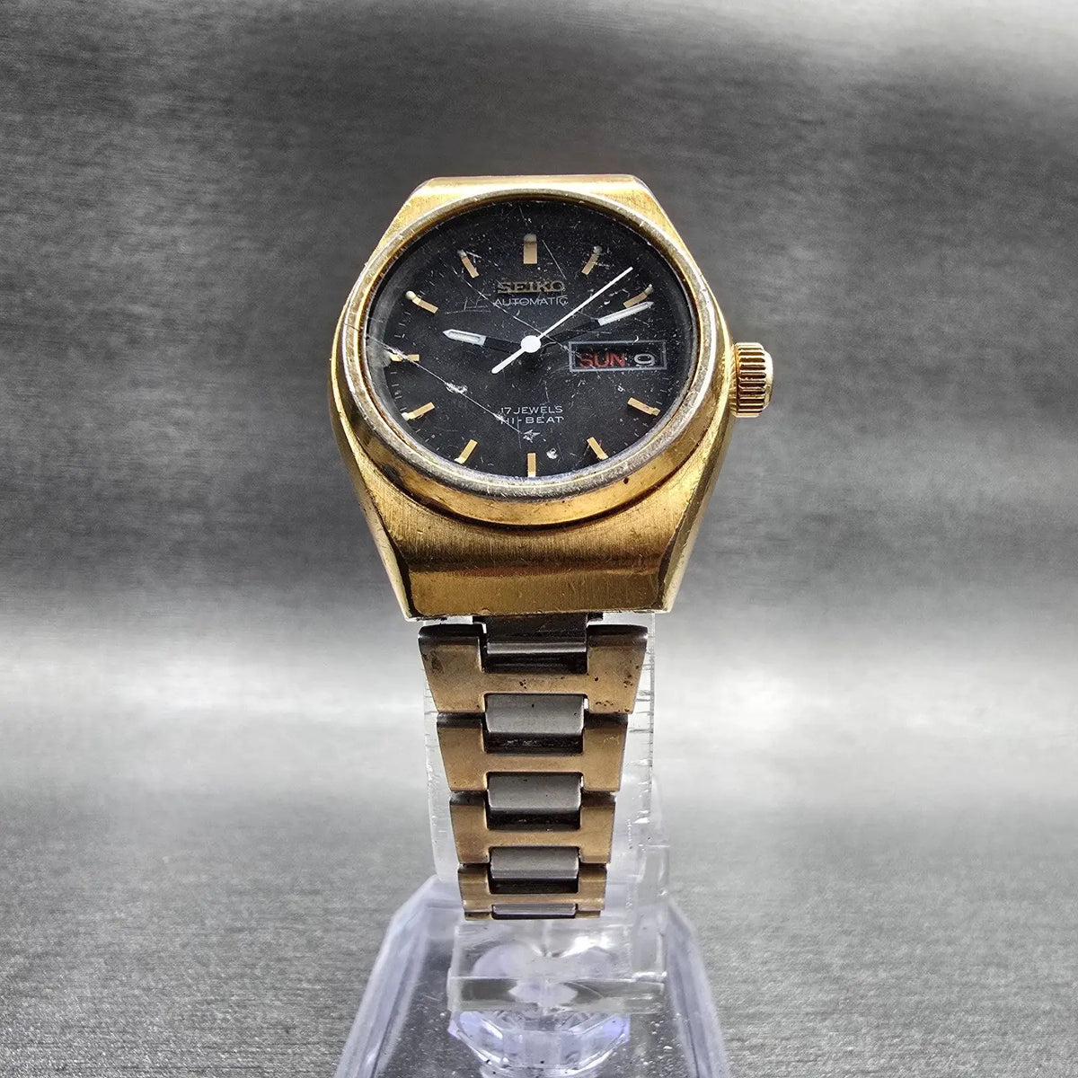 Seiko Automatic Watch Women 24mm Black Dial Gold Tone Daydate 2206-0770 Works JP5