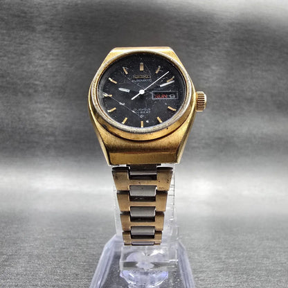 Seiko Automatic Watch Women 24mm Black Dial Gold Tone Daydate 2206-0770 Works JP5