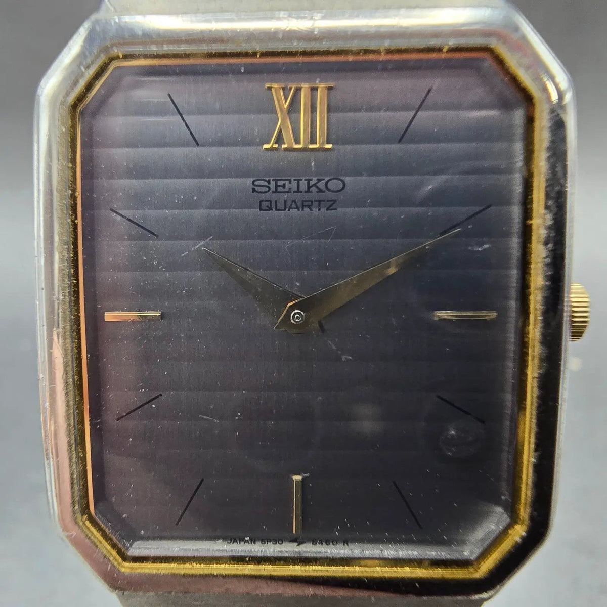 Seiko Tank Watch Men 26mm Gray Dial Gold Tone Rectangle 5P30-5300 PARTS Vintage2