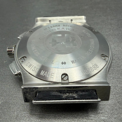 Frank Rosha Chronograph Watch Men 45mm Black Dial Steel Date Gem Bezel New batt7