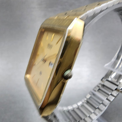Seiko SQ Tank Watch Men 28mm Champagne Dial Gold Tone Daydate 5h23-5a00 New Batt