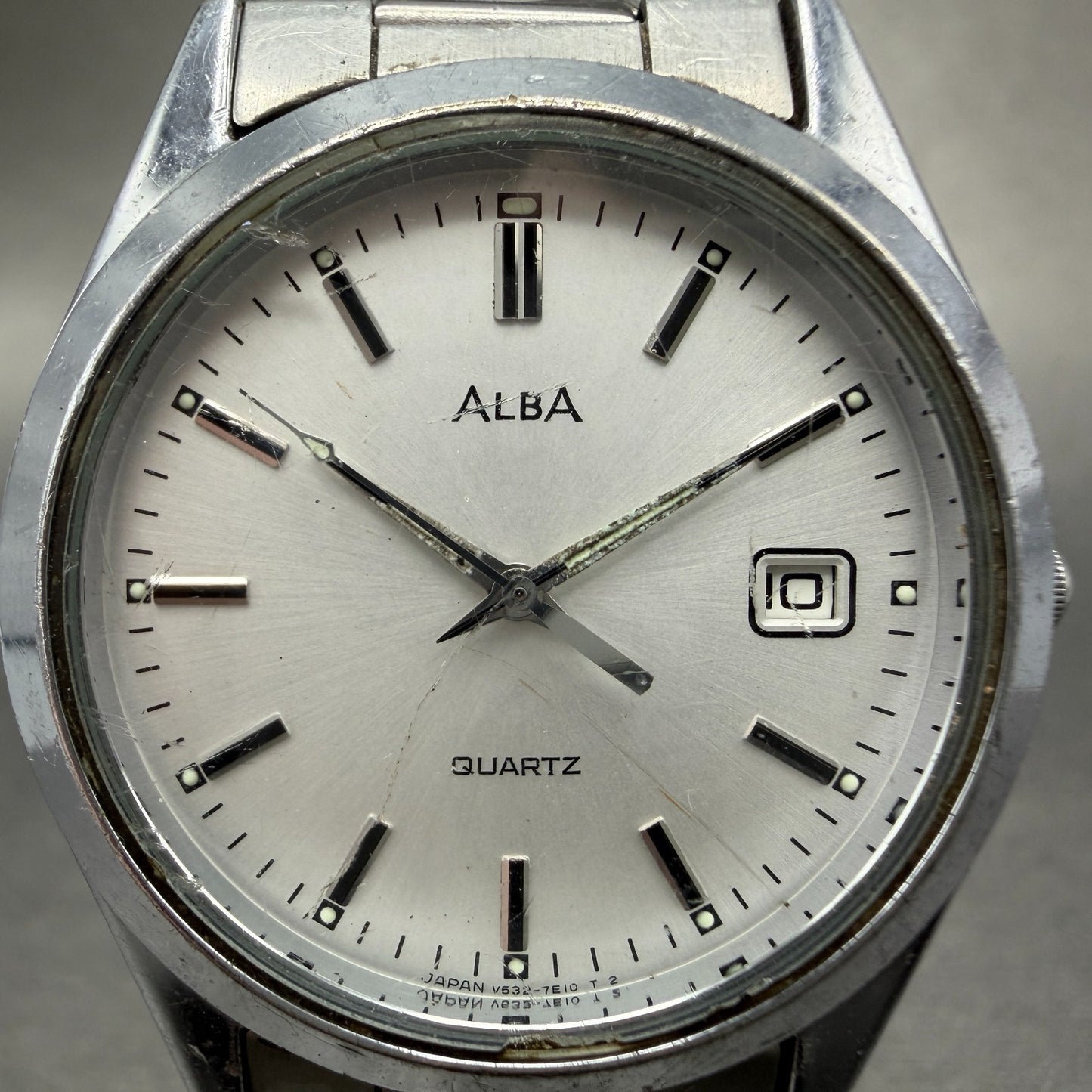 Seiko Alba Watch Men 34mm Silver Dial Silver Tone Date V532-7b50 New Battery GT91