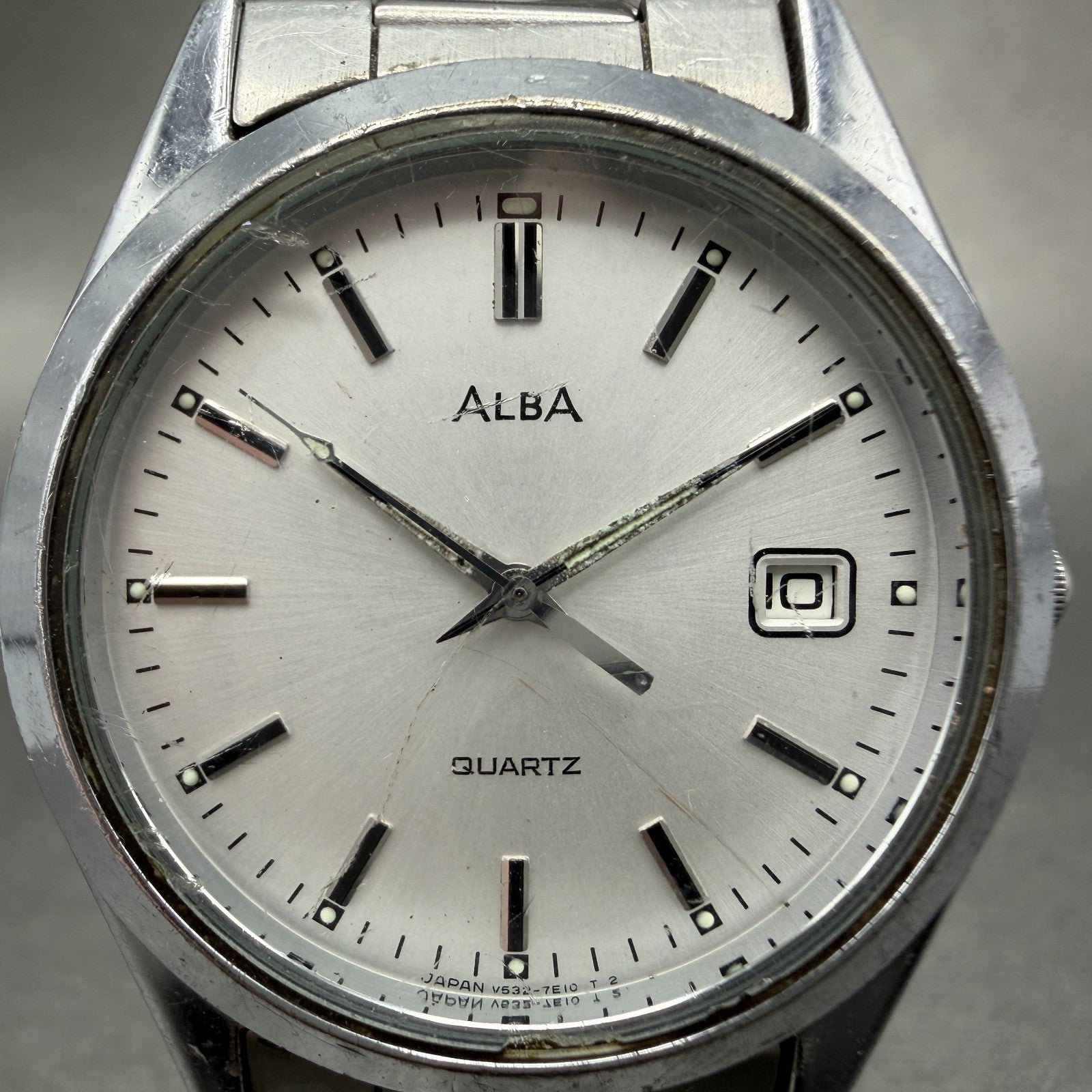 Seiko Alba Watch Men 34mm Silver Dial Silver Tone Date V532-7b50 New Battery GT91