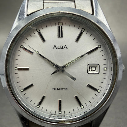 Seiko Alba Watch Men 34mm Silver Dial Silver Tone Date V532-7b50 New Battery GT91