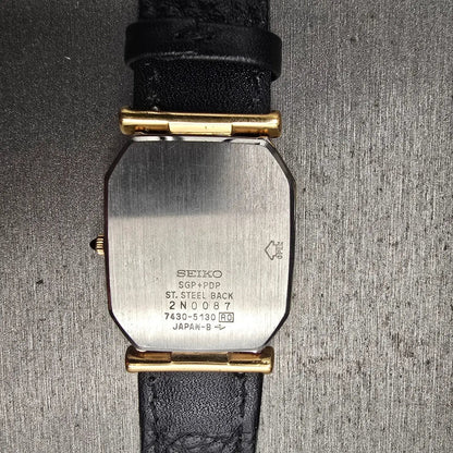 Seiko Watch Men 26mm White Dial Gold Tone Octagon 7430-5130 New Battery Dress10