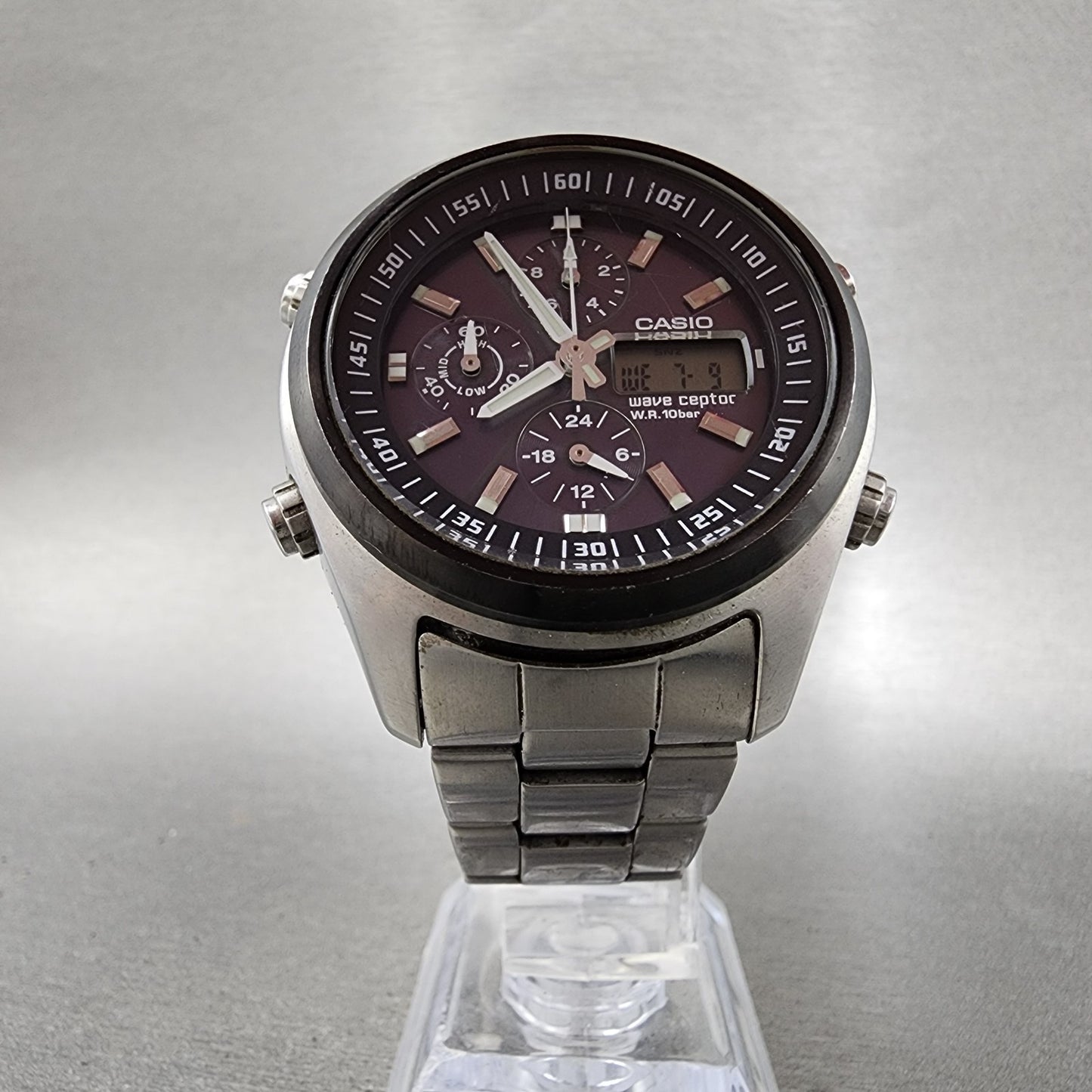 Casio Waveceptor WVQ500 Watch Men 42mm Black Dial Steel Analog Digital Chrono4