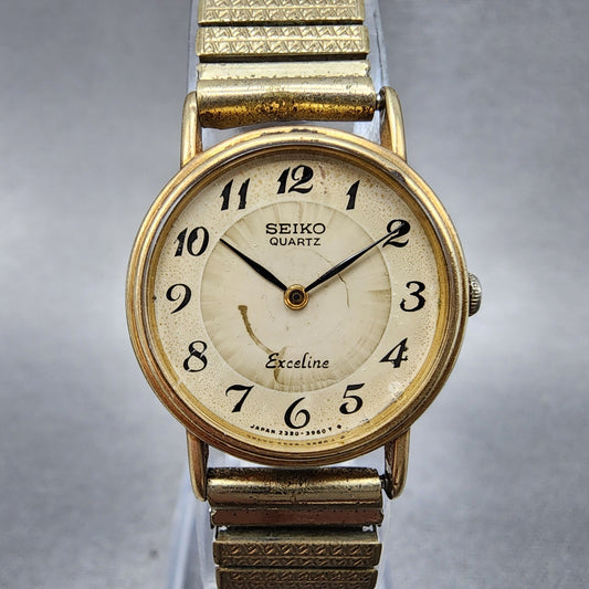 Seiko Exceline Watch Women 22mm Cream Dial Gold Tone Round 23200380 New Battery0