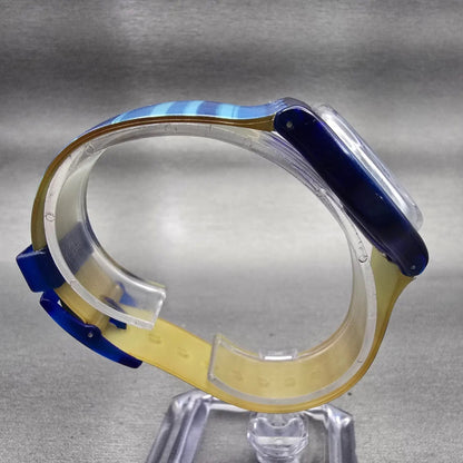 Swatch LINAJOLA Watch Men 34mm Blue Dial Blue Tone Round GN237 New Battery D8