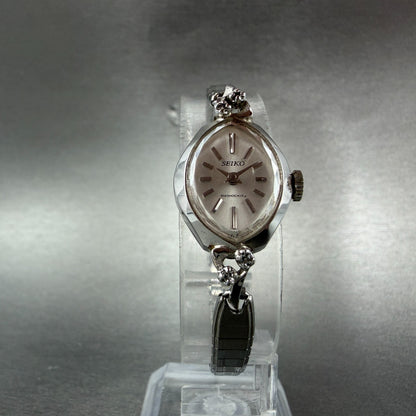 Seiko Watch Women 17mm Silver Dial Silver Tone Manual Oval Vinatge 21-7440 Runs5