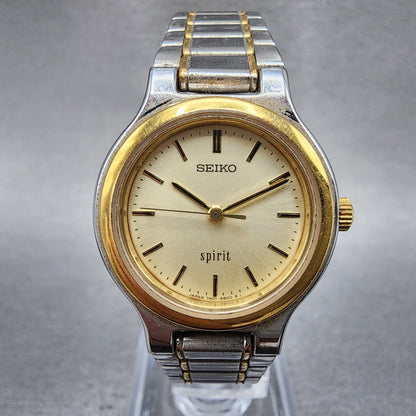 Seiko Spirit Watch Women 25mm Champagne Dial Two Tone Round 7N016A80 New Batt0