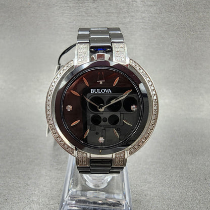 Bulova Rubaiyat Watch Women 35mm Black Dial Black Ceramic Diamond Bezel 98R266
