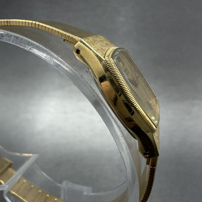 Seiko Watch Women 18mm Champagne Dial Gold Tone Rectangle 1400-8029 New Batt ABC3
