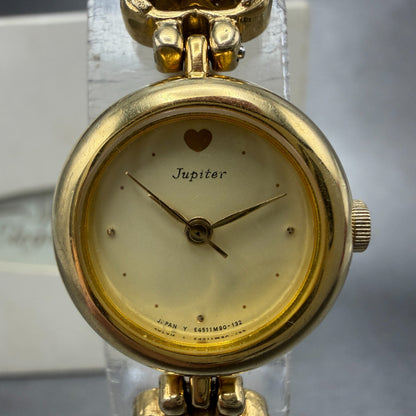 Orient Jupiter Watch Women 21mm Gold Dial Gold Tone Hearts E454M9-00 New Battery1