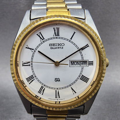 Seiko SQ President Watch Men 36mm White Dial Two Tone Daydate Round New Battery
