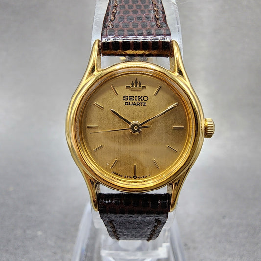 Seiko Watch Women 20mm Champagne Dial Gold Tone Round 2y010a10 New Battery0