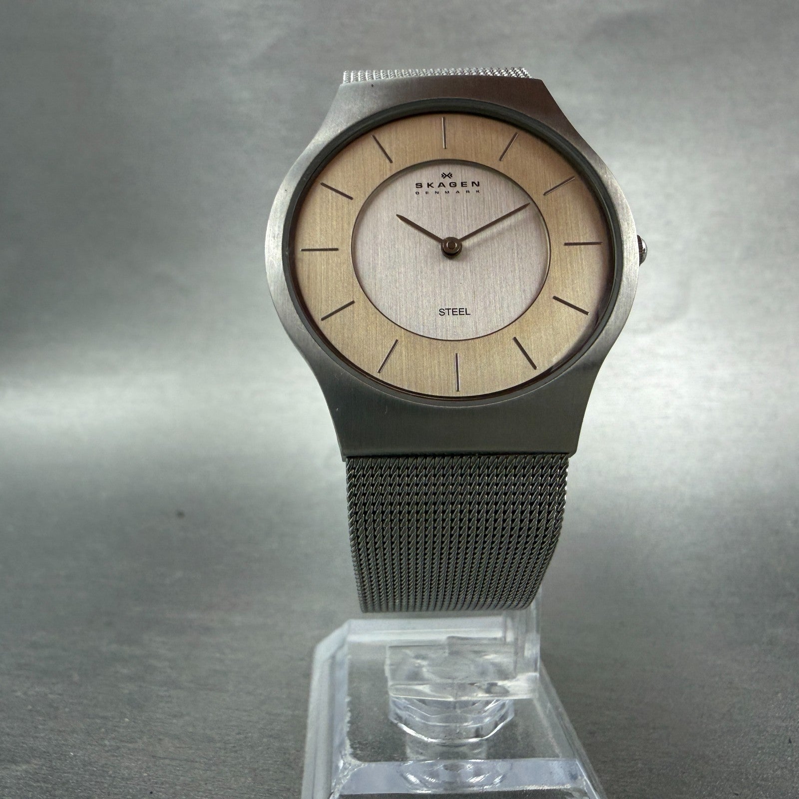Skagen Watch Men 34mm Silver Dial Silver Tone Round Mesh Band 233LSS New Battery5