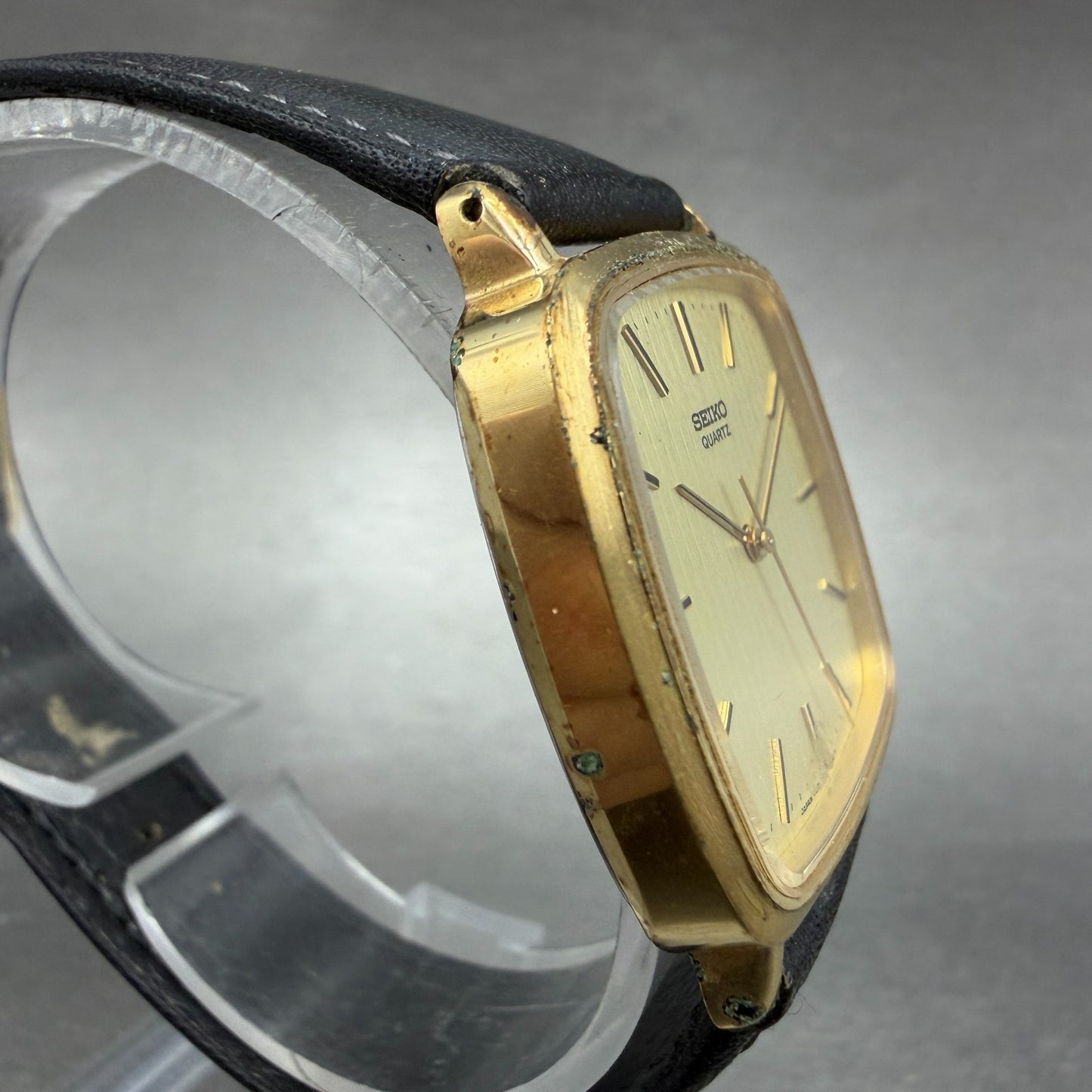 Seiko Watch Men 30mm Champagne Dial Gold Tone Rectangle 7431-5250 New Battery3