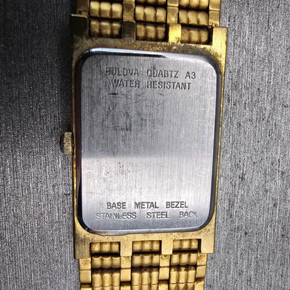 Bulova Watch Men 23mm Gold Dial Gold Tone Diamond Rectangle 97D05 New Battery10