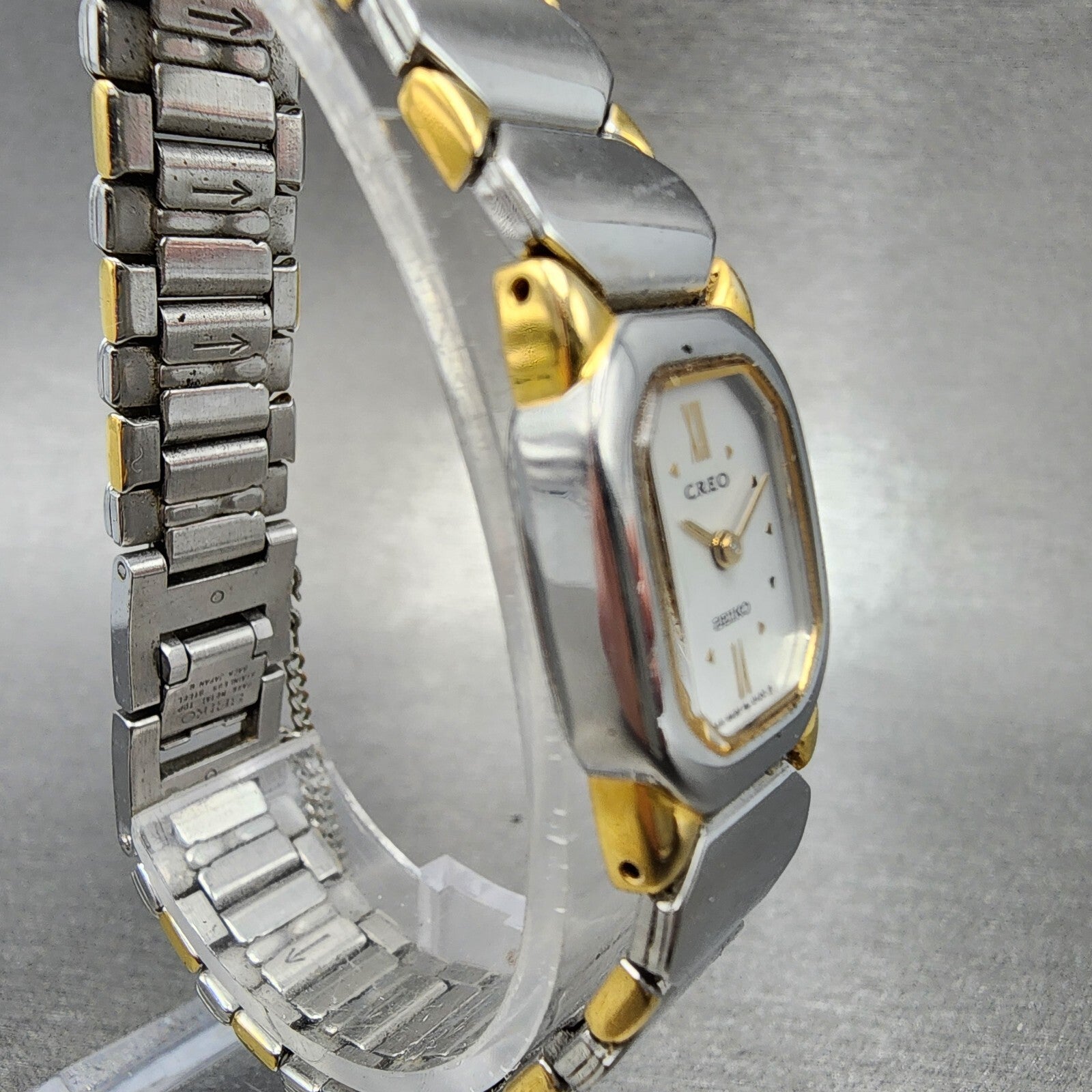 Seiko Creo Watch Women 16mm White Dial Two Tone Rectangle 4N205022 New Battery3