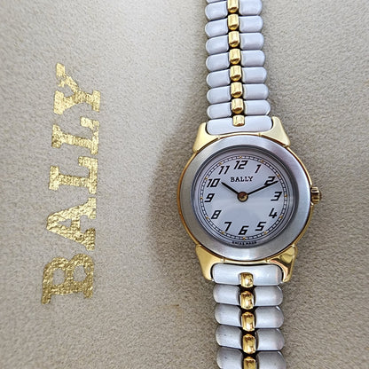 Bally Watch Women 23mm White Dial Two Tone Round 13.01 New Battery W/Box0