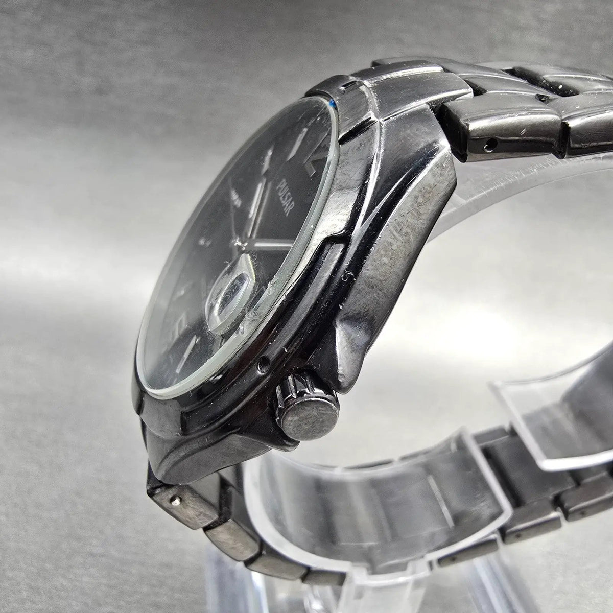 Seiko Pulsar Watch Men 38mm Black Dial Black Tone Date VX42-X266 New Battery2