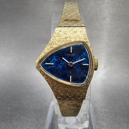 Seiko Asymmetrical Watch Women 21mm Blue Dial Gold Tone Manual Wind 117739 Runs0