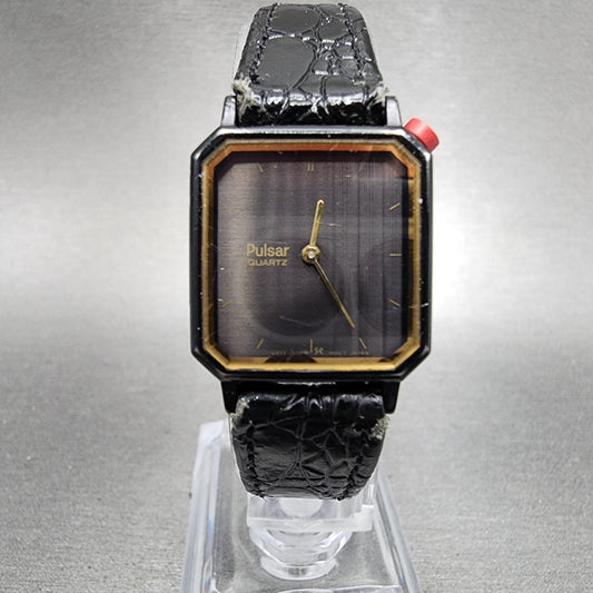 Pulsar Watch Women 20mm Black Dial Black Tone Octagon V232-5930 New Battery