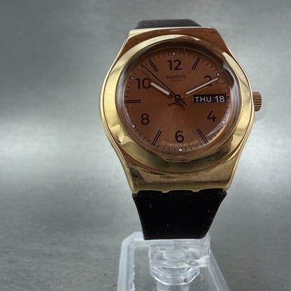 Swatch Irony Brownee Watch Women 33mm Rose Dial Rose Gold Daydate Round New Batt5