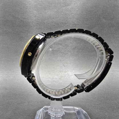Gruen RED LED Watch Men 38mm Black Gold Tone Vintage PARTS7