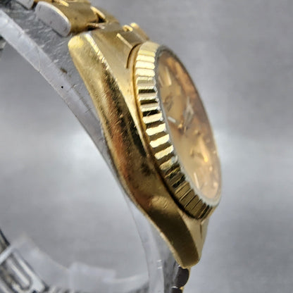 Seiko SQ Watch Women 25mm Gold Dial Gold Tone Daydate Round 2A230039 NewBat VTG3