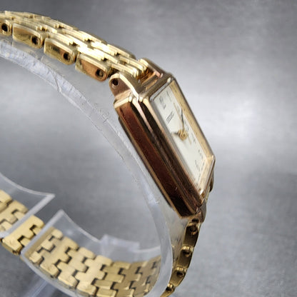 Seiko Tank Watch Women 16mm White Dial Gold Tone Rectangle 1n010fh0 New Battery3