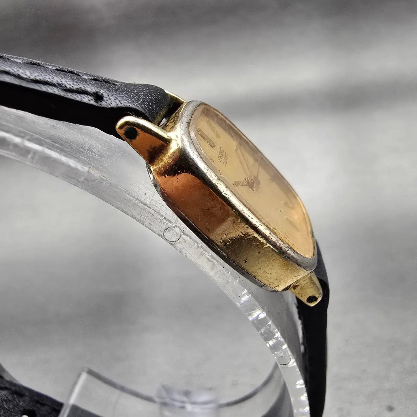 Seiko Watch Women 16mm Gold Dial Gold Tone Rectangle 2C21-5139 New Battery VTG3