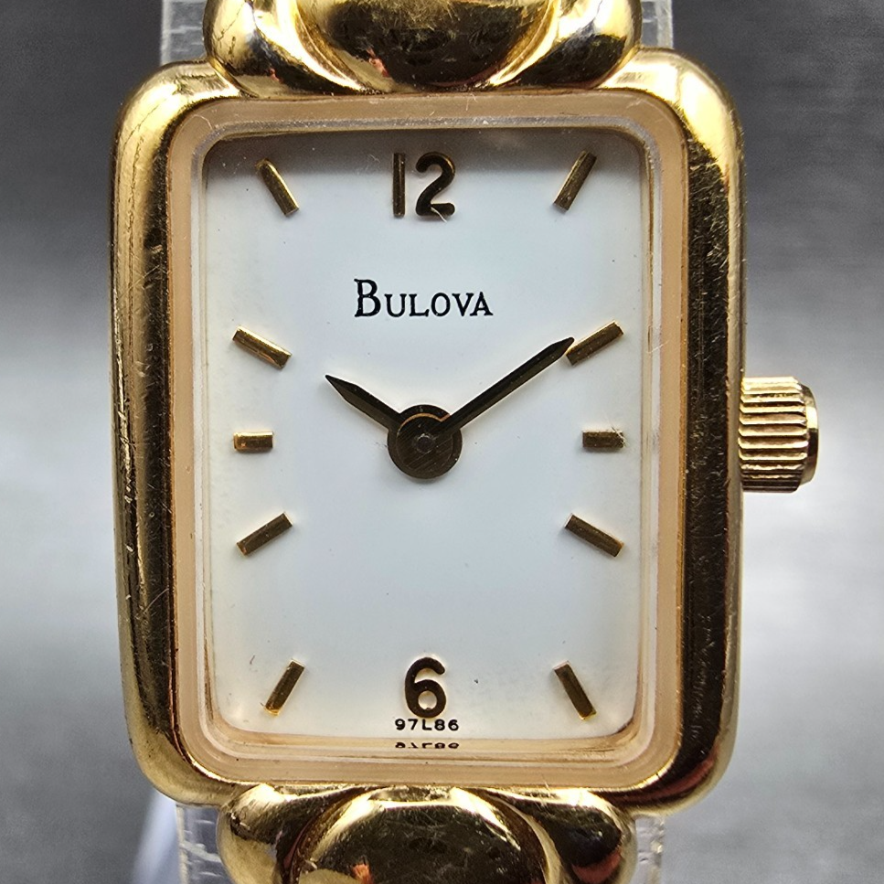 Bulova Tank Watch Women 16mm White Dial Gold Rectangle 97L86 New Battery VTG1