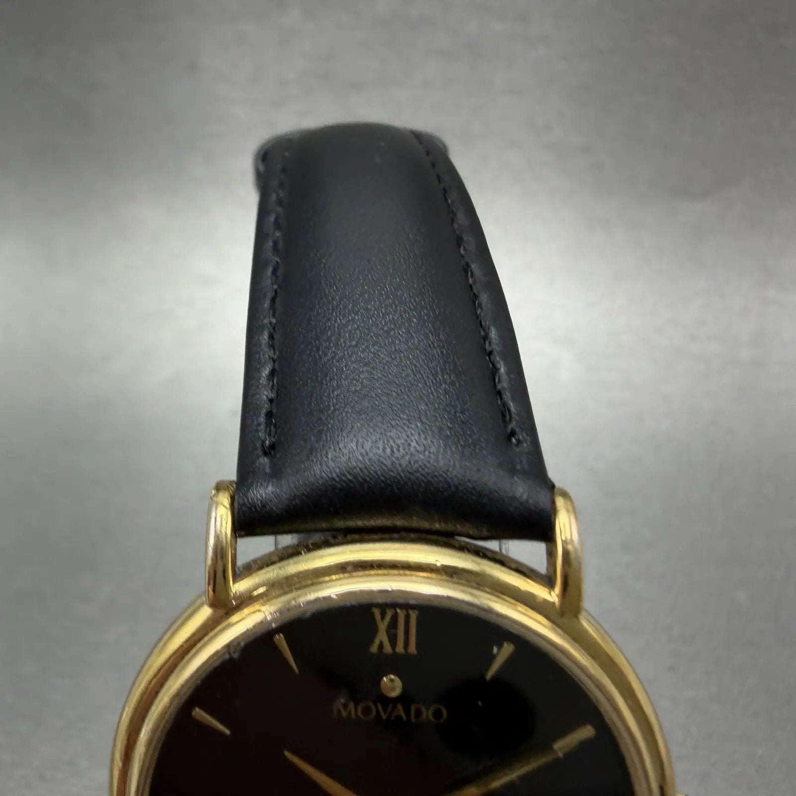 Movado Watch Men 34mm Black Dial Gold Tone Round 87-E4-0885 New Battery VTG BG4