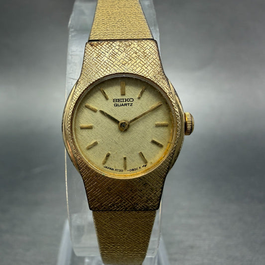 Seiko Watch Women 17mm Champagne DIla Gold Tone Round 2C20-0140 New Battery VTG0