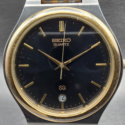 Seiko SQ Watch Men 36mm Black Dial Two Tone Date Round 5Y22-7039 New Battery1