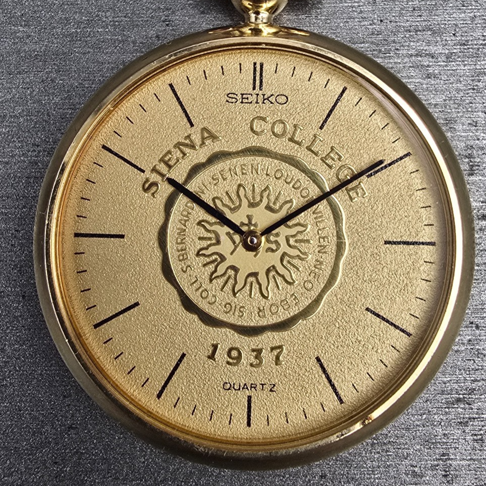 Seiko Pocket Watch Men 31mm Siena College Gold Dial Gold Tone 7430-0029 New Batt1