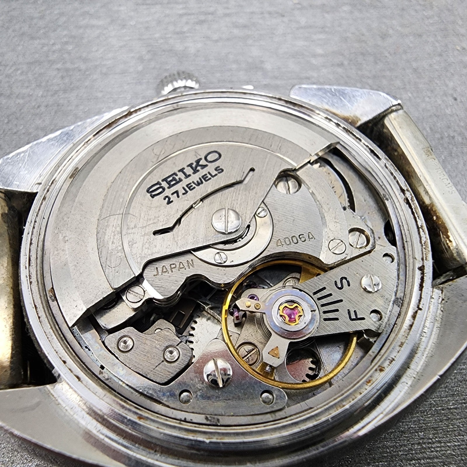 Seiko BellMatic Watch Men 38mm Silver Dial Silver Tone Daydate Alarm PARTS13